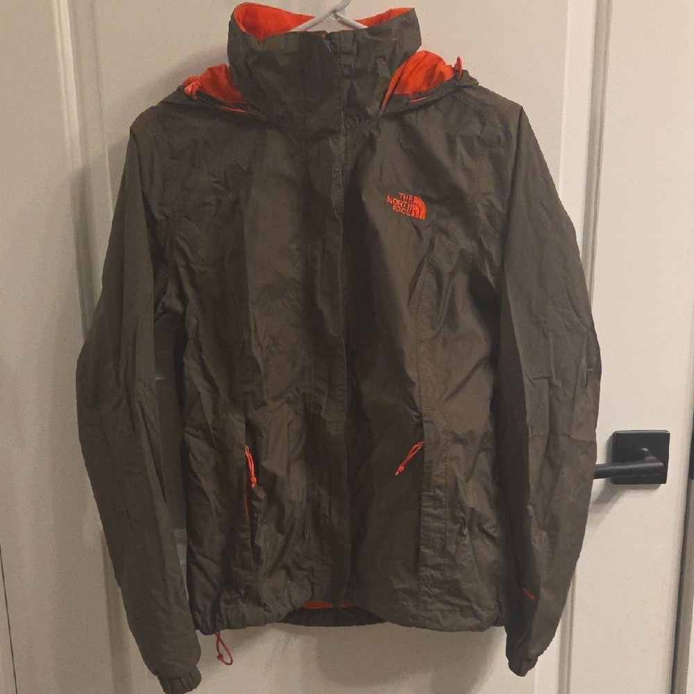 The North Face Olive Green & Red Windbreaker Hooded Jacket